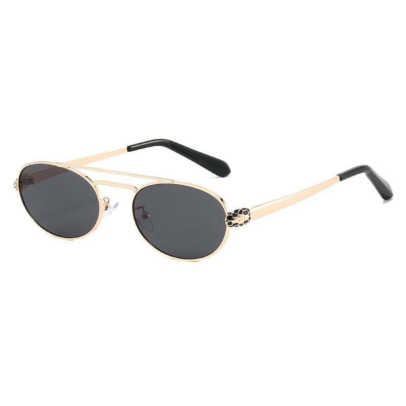 

Metal Double Beam Oval Frame Sun Glasses For Outdoor Activities Uv400 Protection GoldFrameGrayLens