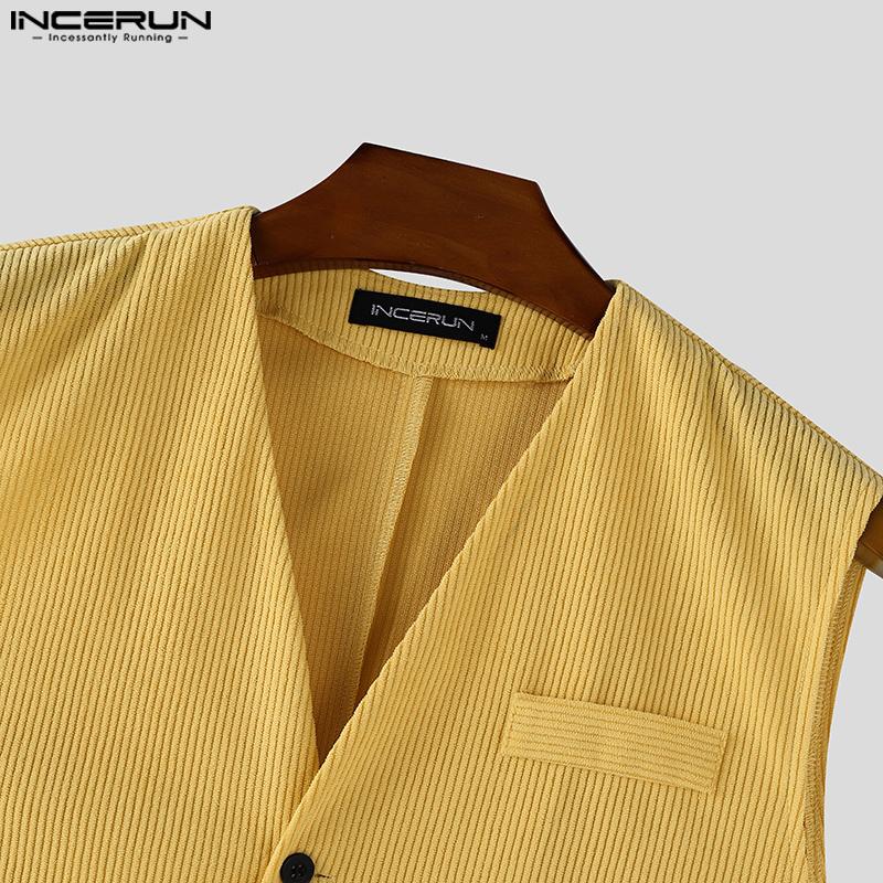 INCERUN Autumn Men Corduroy Sleeveless Waistcoat and Long Pants Outfits Sets