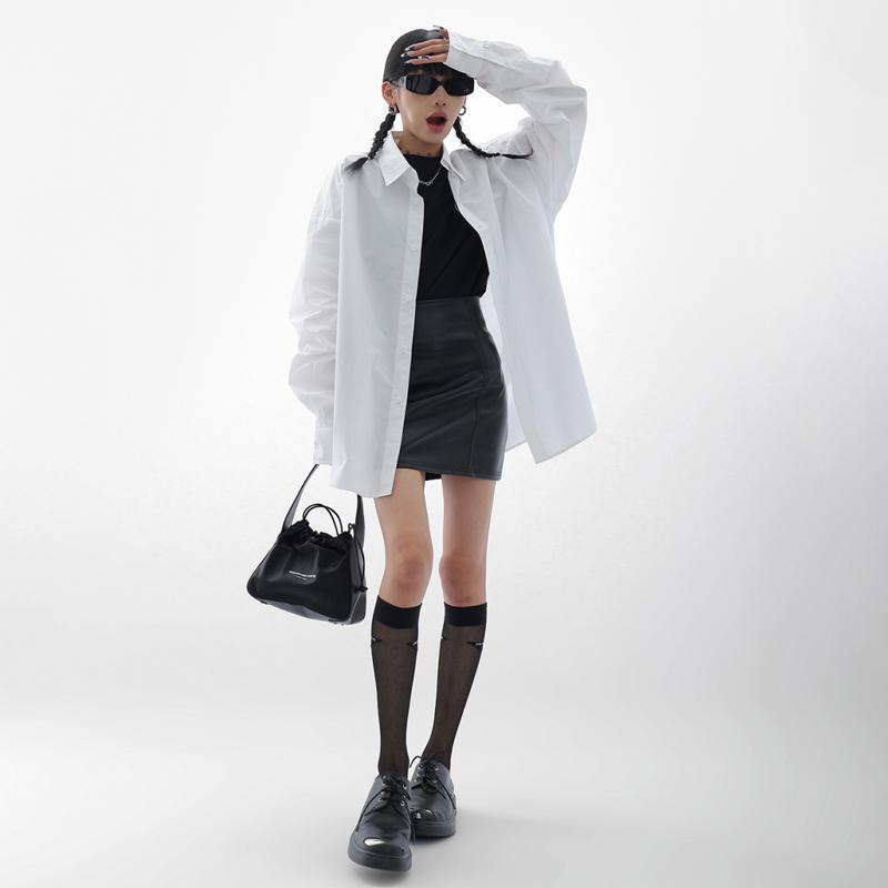 Black PU Leather Mini Skirt Women Side Zipper High Waist Sexy Package Hip Skirt Y2K Street Fashion