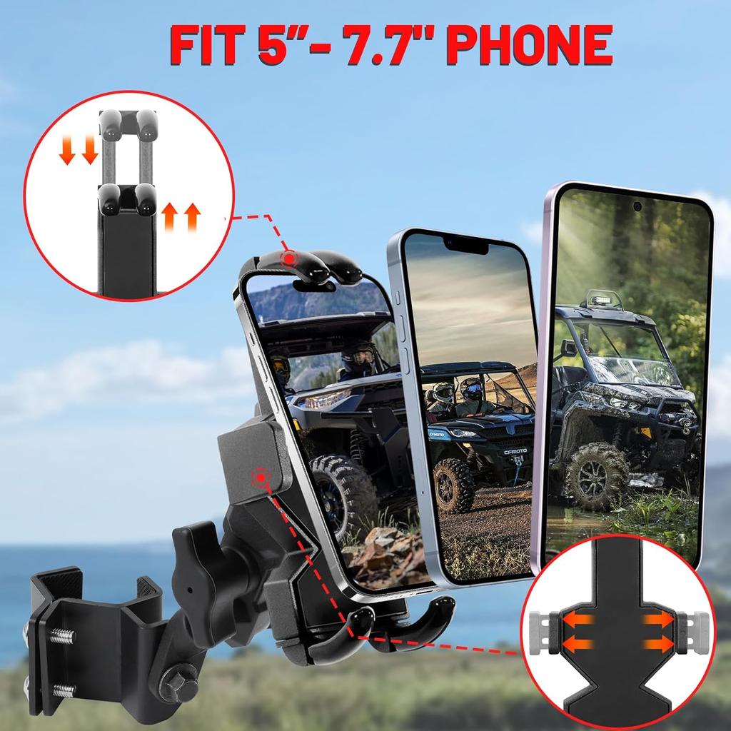 StarknightMT UTV Phone Mount For Pro-Fit Cage 360° Adjustable Aluminum Alloy 8 Claws SXS Phone Mount Heavy Duty Cell Phone Holder For Defender