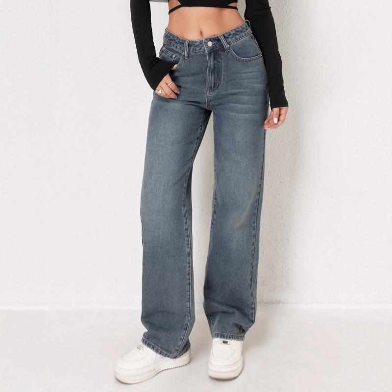 TEMU Women s Fashion American Retro Loose Straight Washed Denim Pants JEANS M