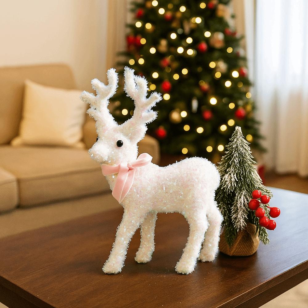 With Scarf Christmas Reindeer Ornaments Glittering Elk Cloth Decor  New Year