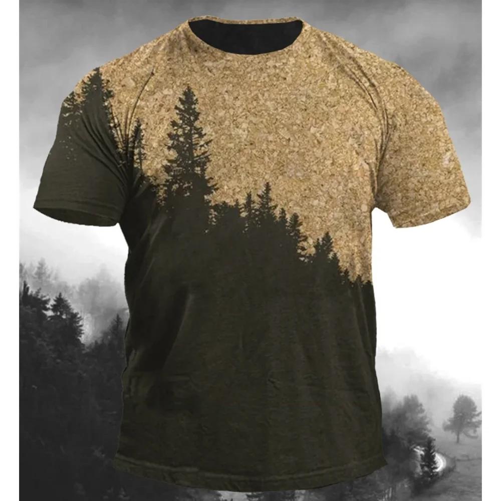 Fashionable New Forest Tree Pattern Men's Printed T-shirt Street Fashion Harajuku Round Neck Large Comfortable Short Sleeve