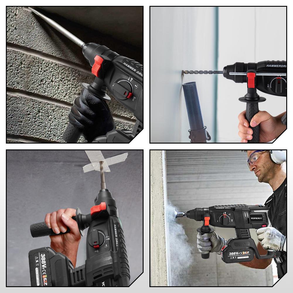 Yofidra 26MM Brushless Electric Hammer Electric Pick Impact Drill Multi-function Cordless Rotary Tool Fit For Makita 18V Battery Pin
