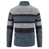 Men's Thickened Velvet Stand Collar Color Block Knit Cardigan Sweater Jacket for Autumn/Winter