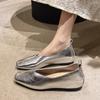 Fashion Women's Loafers Genuine Leather Luxury Shoes Grade Silver Heels Gold Pumps Square Toe Elegant Mary Janes Shoes for Women