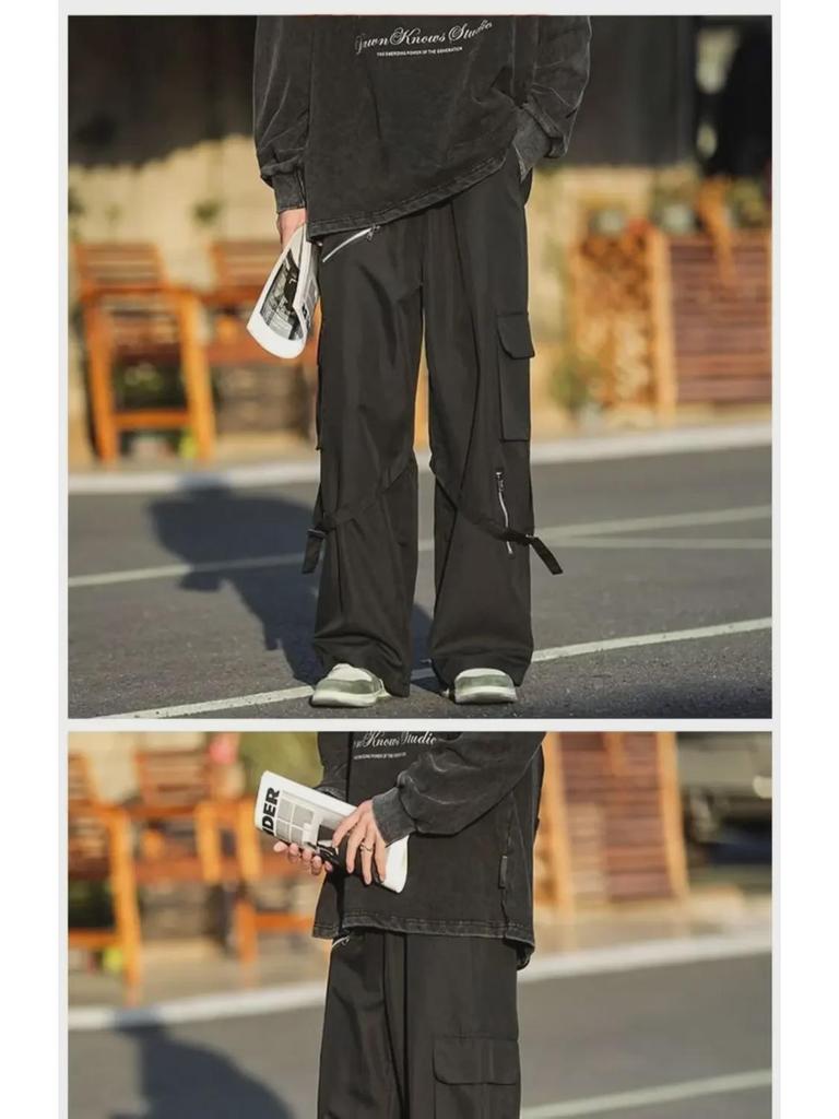 Ανδρικό Ρετρό Παντελόνι Φαρδύ Πόδι με Χαλαρή Εφαρμογή και Σχέδιο με Κορδέλες