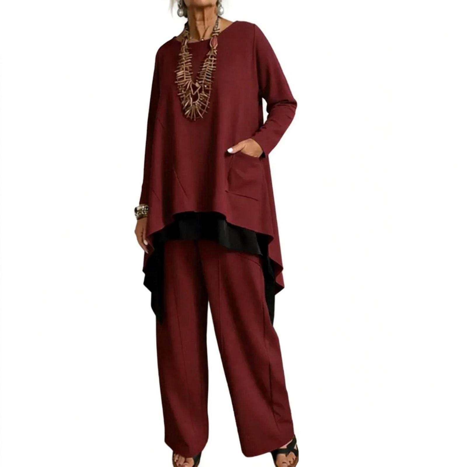 

Модний жіночий повсякденний комплект з двох предметів з довгими рукавами M червоний