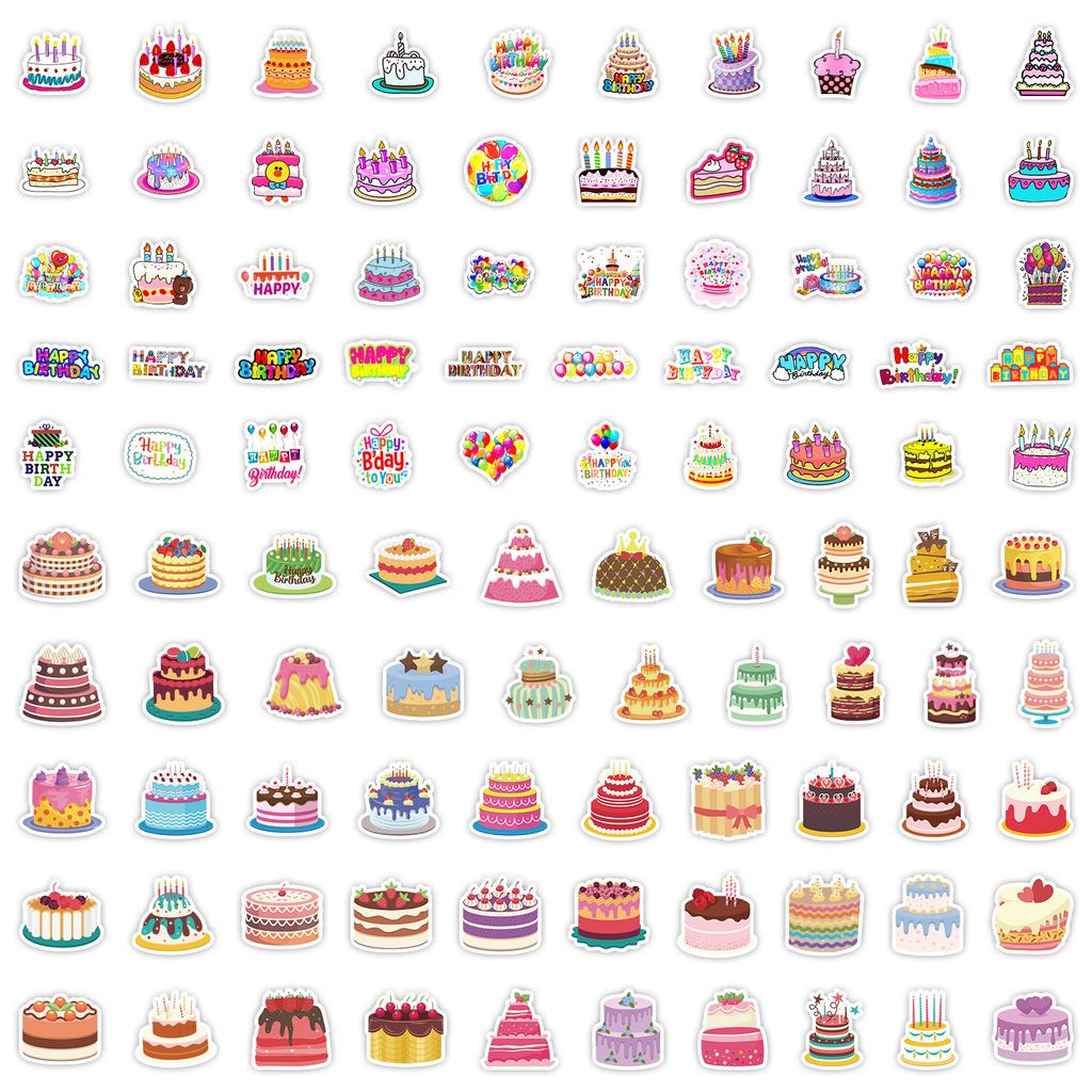 100 Birthday Cakes Graffiti Stickers Skateboard Suitcase Car Decoration Stickers Waterproof Stationery Cartoon Stickers