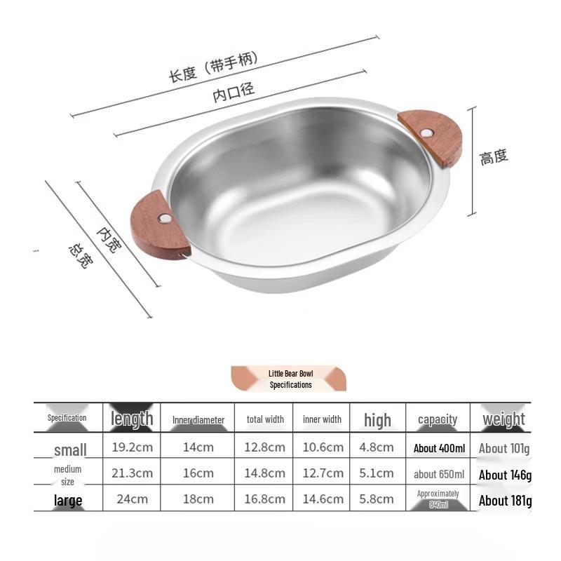 ZISIZ Children s Little Bear Double Handle Stainless Steel Bowl