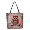 Canvas Embroidered Owl Tote Bag With Zipper Closure For Daily Use