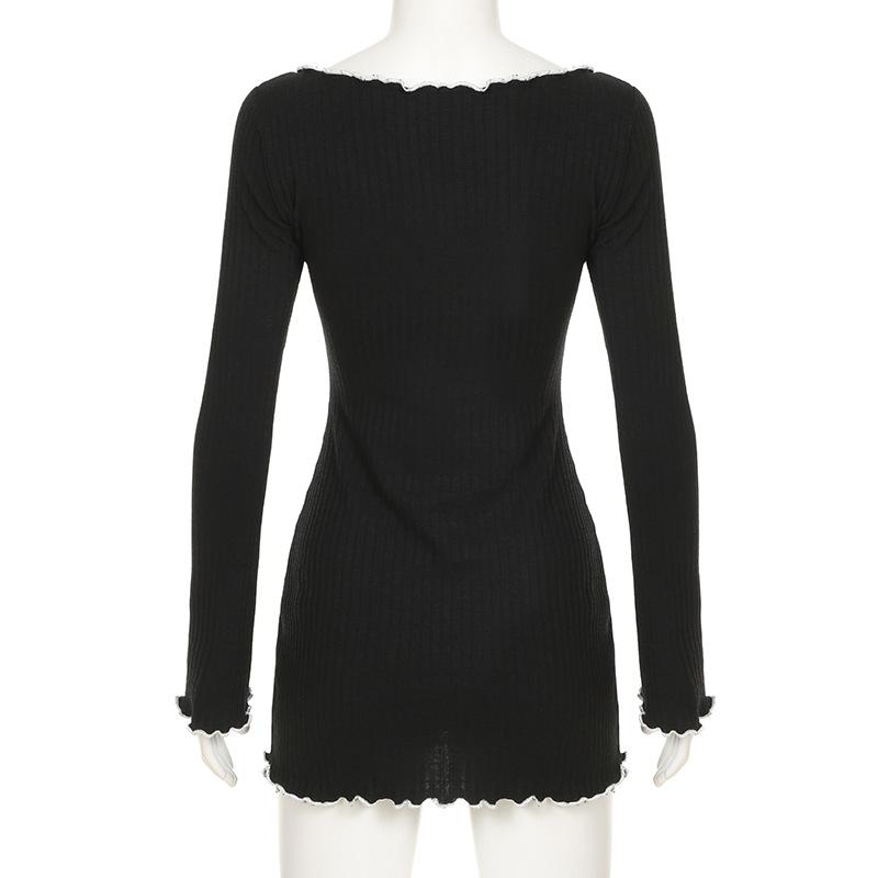 Women's Wavy Bow Sweet Color Contrast Age Reduction Waist Slimming Long Sleeved Dress