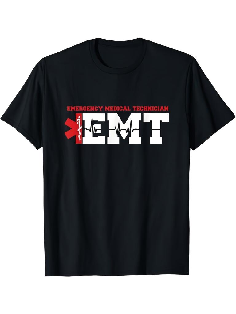 Emergency Service Heartbeat Paramedic Medical Gift TShirt Casual Crew Neck Slight Stretch Fabric Random Print Perfect for Adult Men Plus SizeTop for D