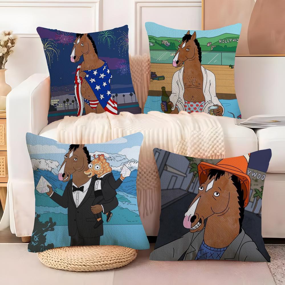 B-Bojack Horseman Cushion Cover Soft Plush Fabric Double-Sided Printed Sofa Cushion Cover For All Seasons Home Decor Gift