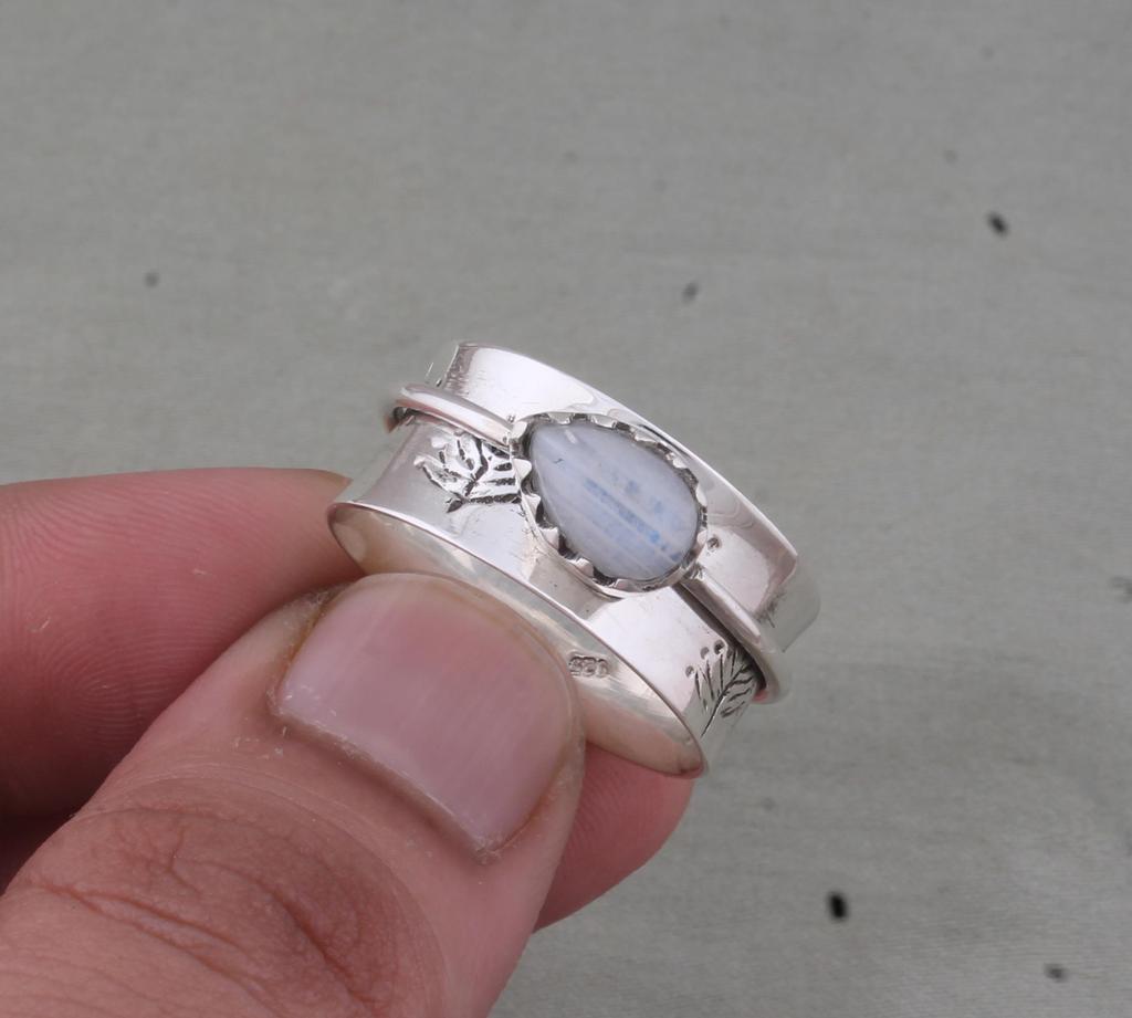 Rainbow Moonstone Spinner Rings, 925 Sterling Solid Silver Spinner Rings, Handmade Spinner Ring, Blue Fire Gemstone Spinner Ring