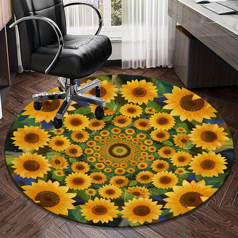 Sunflower Kaleidoscope Pattern round carpet Chair cushion Round Entryway Rug, Soft Round Rugs for Living Room, Bedroom, Circle Carpet decor gifts