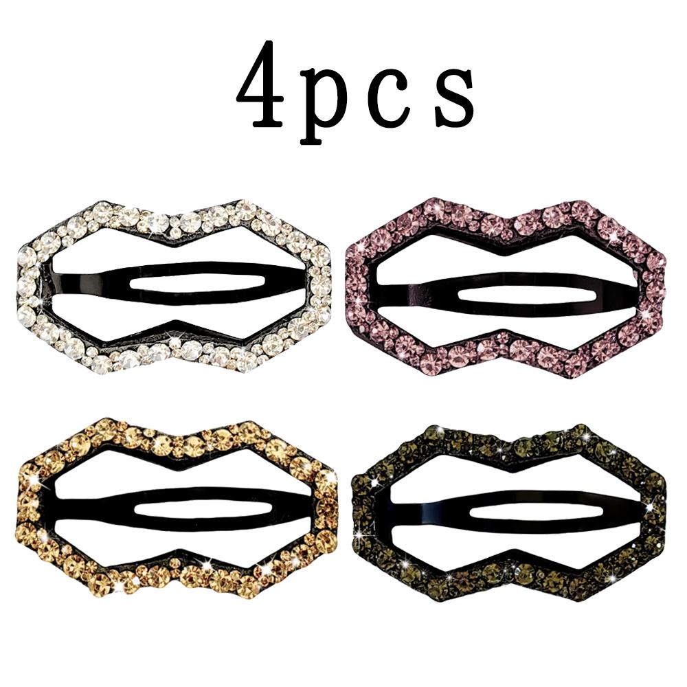 

4Pcs Fashion Shiny Rhinestone Hair Clips, Simple Five-Pointed Star/Heart/Wave Hair Accessories, Snap-On Hair Clips Headdress