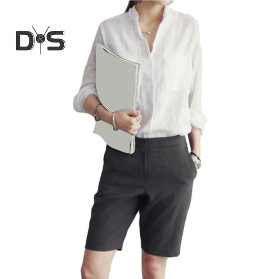 Women Lapel Long Sleeve Shirt Tops Loose Fit Single breasted Patch Pocket Thin Casual Shirt Workwear