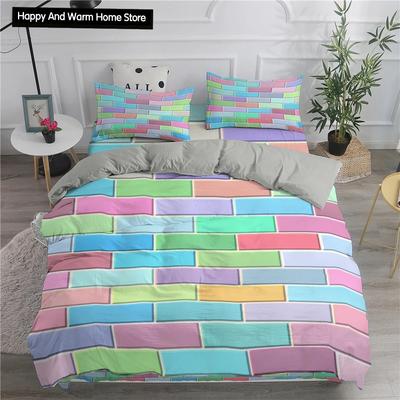 Building Block King Queen Duvet Cover Colorful Brick Bedding Set for Boys Teens Adults Cartoon 2/3pcs Polyester Comforter Cover