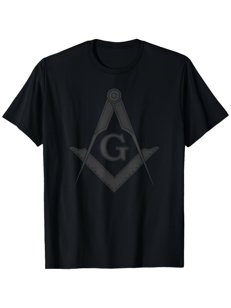 Black Freemason Square And Compass Unisex TShirt 220g Pure Polyester Crew Neck Tee Retro Printed Fraternal Apparel Ideal Summer Gift