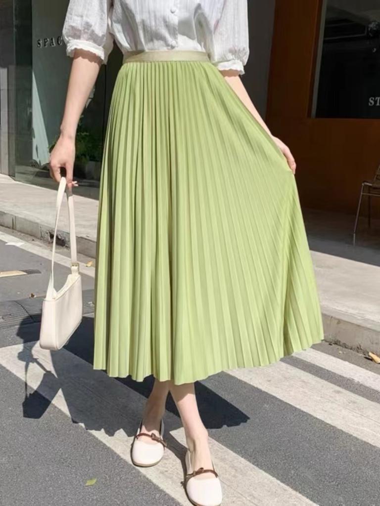 Pleated Midi Skirt, Wool-blend, Thick and Flowing, Solid Color Slimming A-line Silhouette