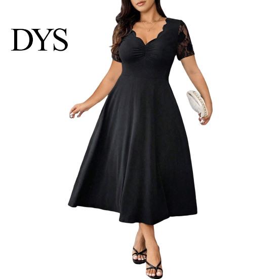 Robe ajustée à col en V Grande Taille Formelle pour Femmes Dentelle Manches Courtes Coupe A-line Légère Été Mère de la Mariée Invité de Mariage Robe de Soirée
