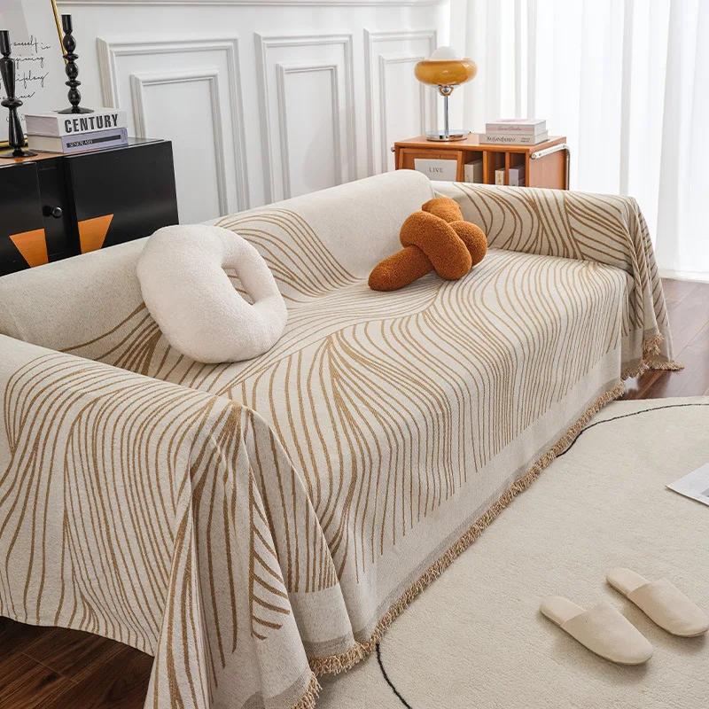 EIFLOY Stripe Chenille Sofa Towel with Chaise 1 2 3 Seater Couch Cover Universal Furniture Armchair Slipcovers One Piece Soft