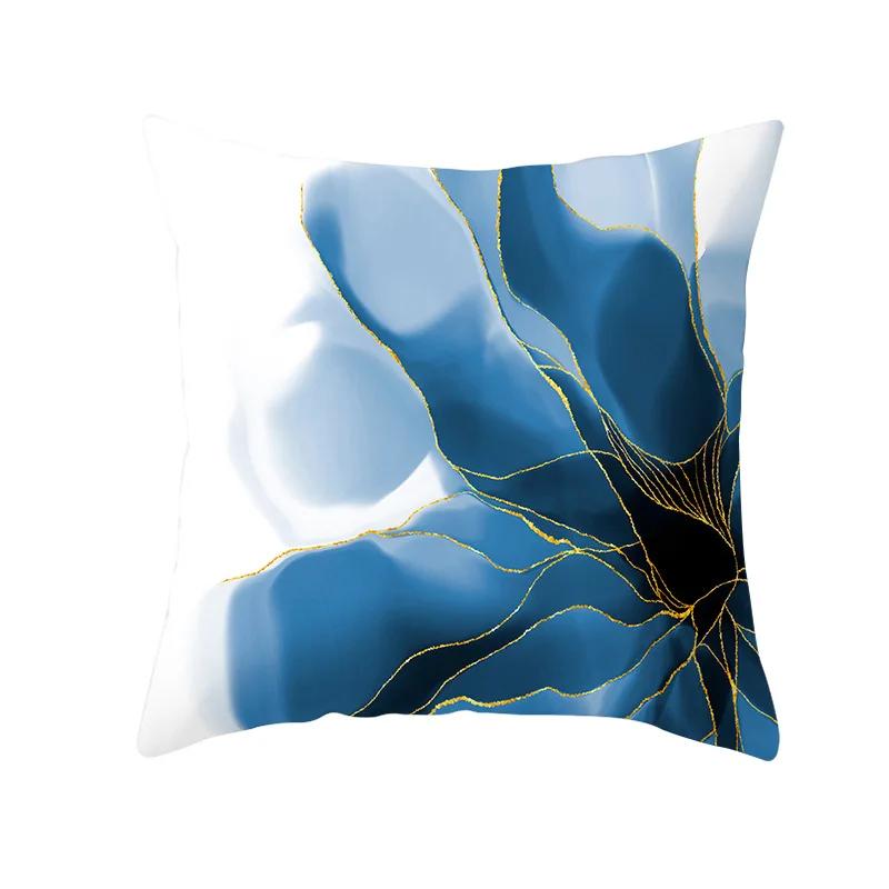 45x45cm Light Luxury Blue Abstract Print Throw Pillow Cover Sofa Cushion  Marble Stripe   Home Decor
