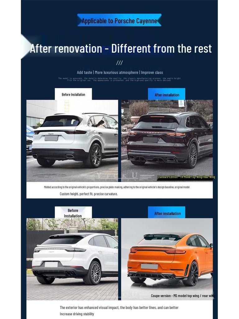 Porsche Cayenne 9Y0 Carbon Fiber Rear Spoiler & Middle Wing for 2018-2025 Models