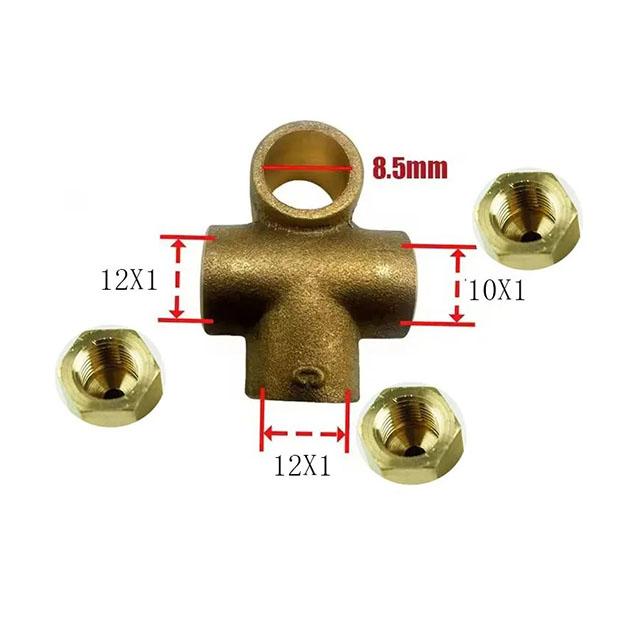 Copper 3 Way T Piece Brake Pipe Connector AN3 M10X1.25 M12X1 M12X1.25 Union Fittings Straight Brass Connector Car Accessories