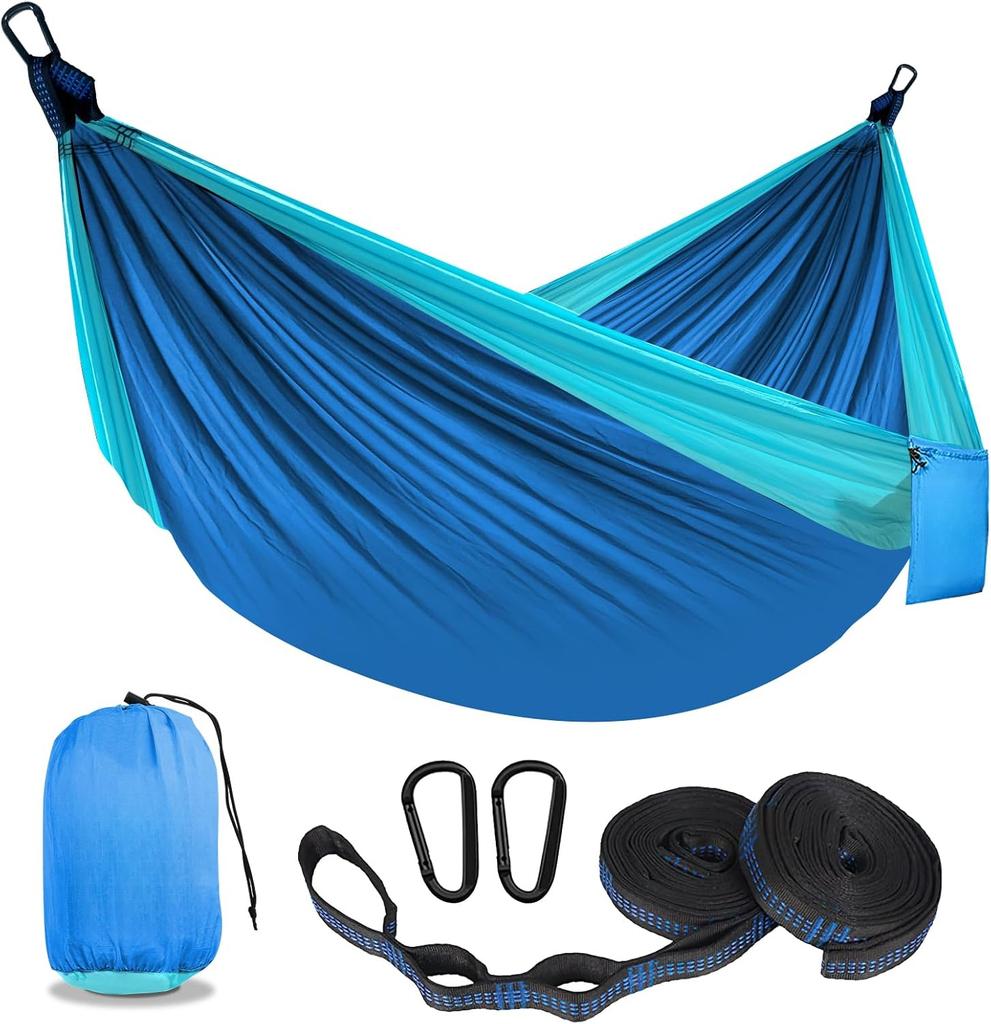 Camping Hammock Double Portable Hammock 210T Nylon with Tree Straps Carabiners Storage Bag for Hiking Beach Outdoor