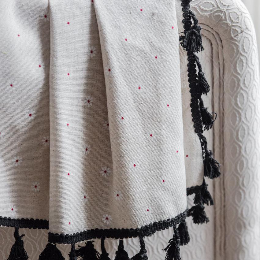 Small Daisy Curtain Cotton Linen Tassel Blackout Bay Flat Window Cover American Small Window Kitchen Curtain Semi-shading Hooks