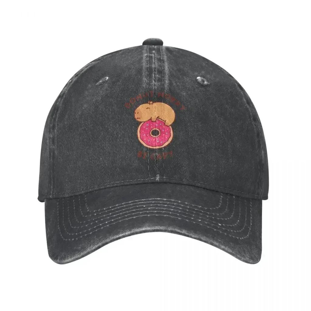 Capybara On A Donut Unisex Baseball Cap Don't Worry Be Happy Distressed Denim Washed Caps Hat Vintage Workouts Snapback Cap