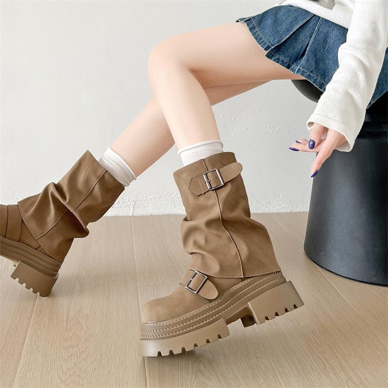 Queen Fan Small Versatile Platform Martin Boots Women's 2025 New Summer Height Increasing Merard Short Boots