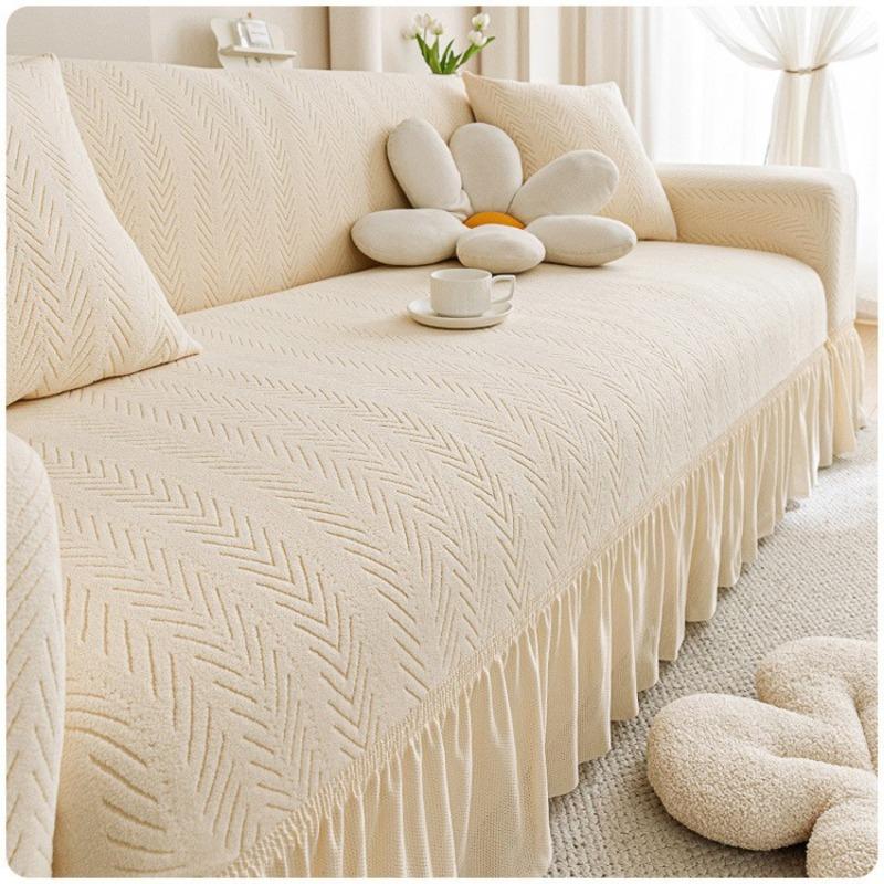 3D Lotus Leaf Skirt Edge Sofa Mats All Inclusive Plant Printed Pattern Settee Shroud Anti Cat Scratch Wear Resistant Couch Pad