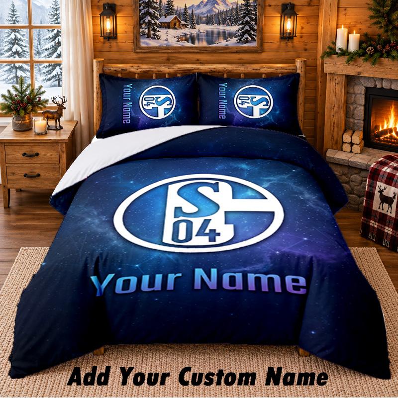 Schalke 04 FC Pattern Bedding 3Pcs Set Custom Name, Bed Sheet And Pillowcases For Home Bedroom