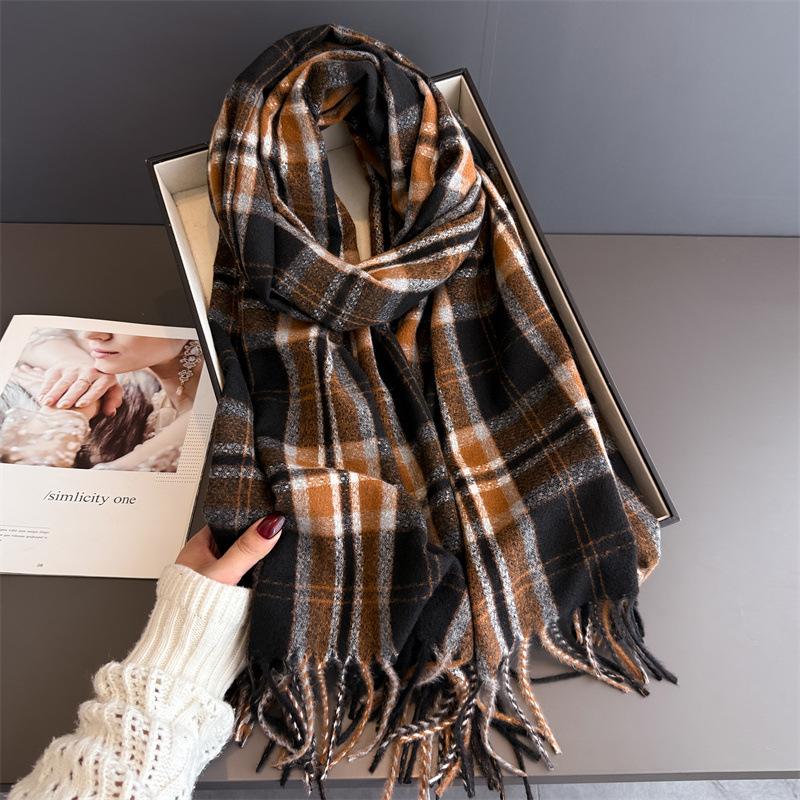 Elegants Classics Plaid Designer Winter Warm Scarf Women Luxury Neckerchief Cashmere Shawl Blanket Wrap Pashmina Tassel Lady