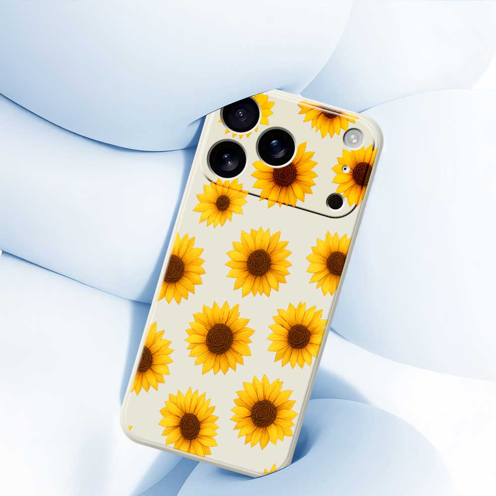For iPhone 17 Pro Case Sunflowers Pattern Printing Straight Edge TPU Phone Back Cover