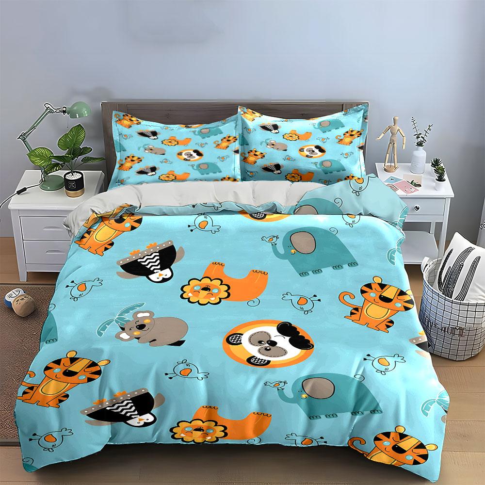 Cute Cartoon Animals Pattern Bedding Duvet Cover Set (1*Duvet Cover 2*Pillowcases, without duvet insert)