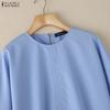 ZANZEA Women Casual Round Neck Slit Loose 3/4 Sleeve Blouse
