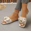Foreign Trade Large Size Bow Flat Slipper Women Wear European and American Square Toe Comfortable Beach Shoes in Summer