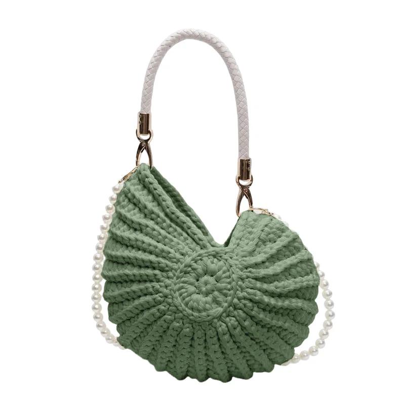 Luxury Hand-woven Shell Bag Women Seaside Conch Shell Messenger Shoulder Bag Exquisite Pearl Chain Fashion Holiday Shopping Bag