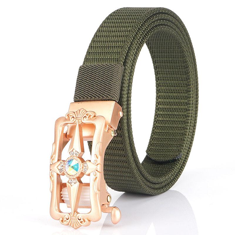 New Women'S Commuting Belt With Automatic Buckle Nylon Waistband, Outdoor Leisure Versatile Double-Layer Thick Belt
