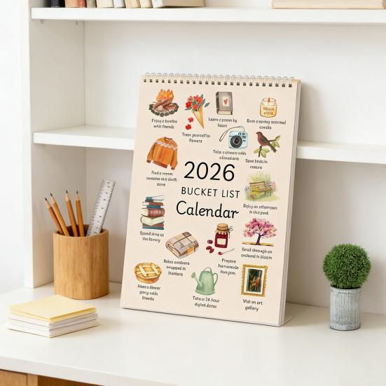 2026 Bucket List Kalender Künstlerischer Wandkalender Planer Hängender Monatskalender Zeiterinnerungskarte für Heim- und Bürogebrauch