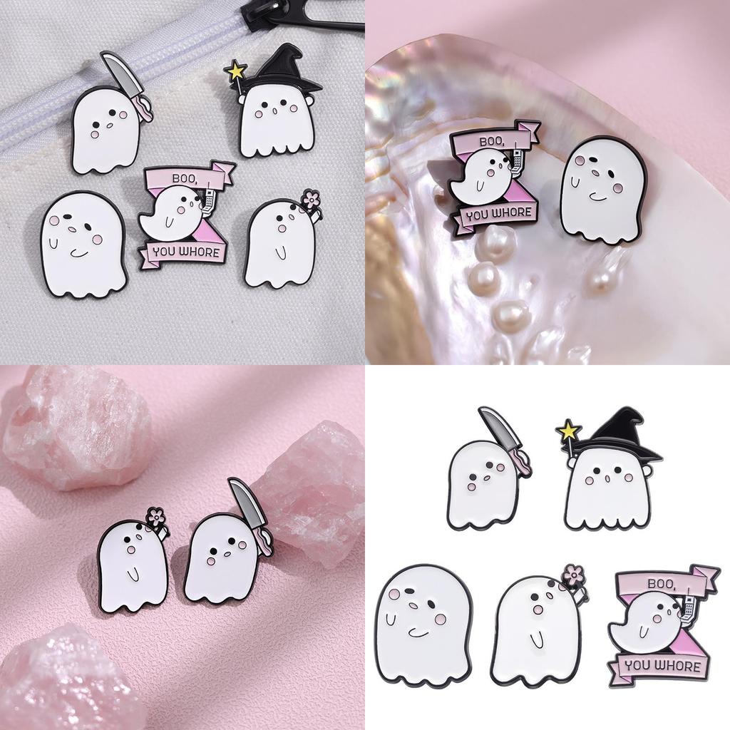 Adorable Cartoon Ghost Shaped Metal Brooch Cute Halloween Series Pin For All