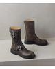 Women's Retro Martin Boots, Round Toe, Autumn/Winter, Metal Accent, Ankle-Length, Cowboy Style, Thick Sole.