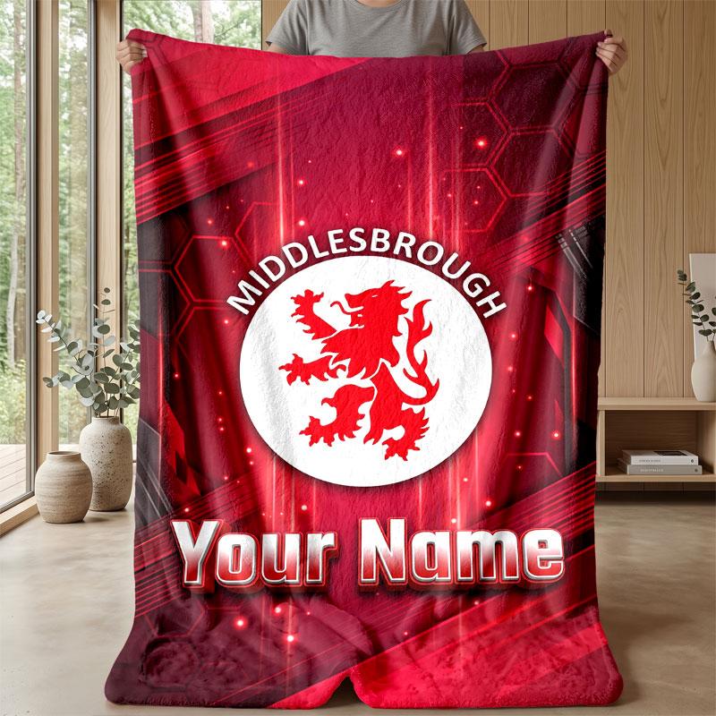 Middlesbrough FC Benutzerdefinierter Name Text Flanelldecke Fußball Logo Personalisierte Fleece-Wurfdecke Besonderes Geschenk für Sofa Schlafzimmer Zuhause
