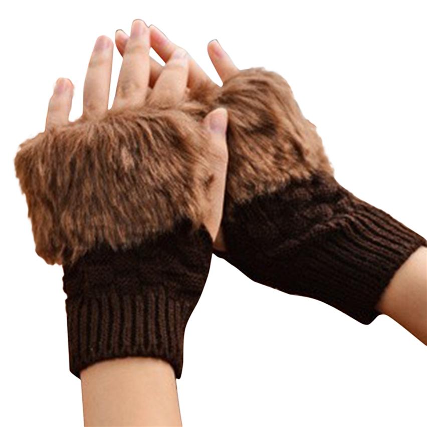 Mitaines Gants sans doigts Pour Femmes Dames Hiver Longueur Poignet Chaud Confortable Fourrure 1 Paire Tricoté