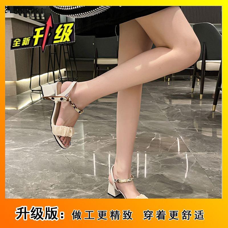 

2024 new summer versatile fashion French thick heel with simple fairy style high heels women sandals women 40