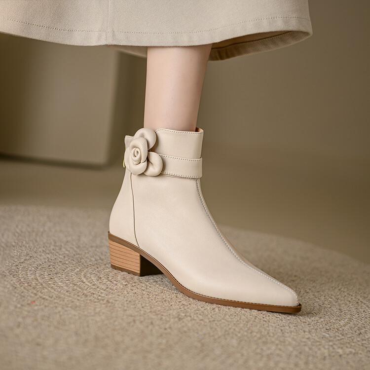 Fashion 2025 Autumn Genuine Leather Women Boots Pointed Toe Chunky Heel Boots for Women Fashion Ankle Boots Winter Boots Zapatos Mujer